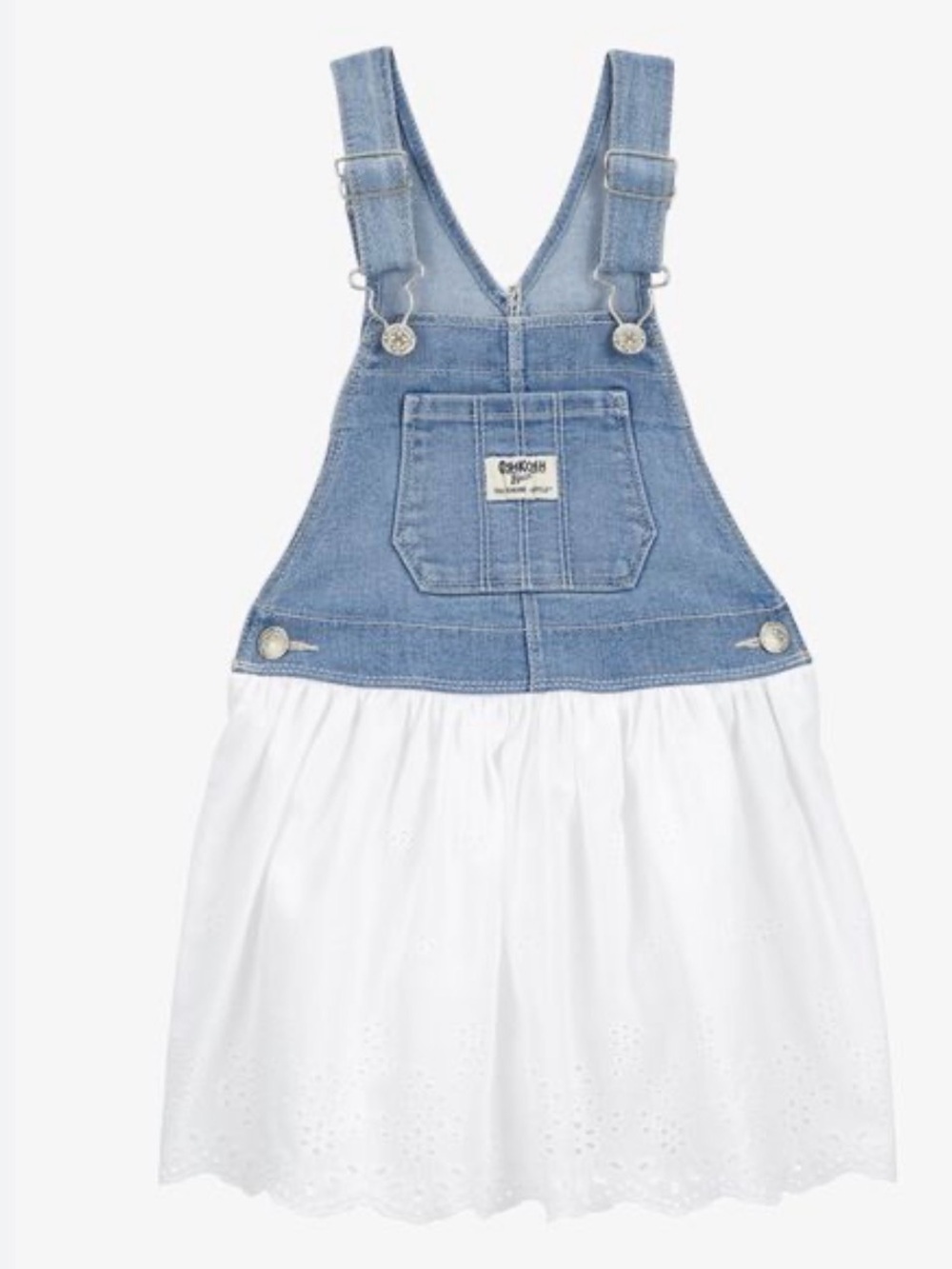 OshKosh B'gosh Light Blue Denim Overall Dress with White Eyelet Skirt stock(31)